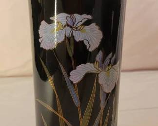 Yamaji Japan Glazed Porcelain Vase With Iris Motif