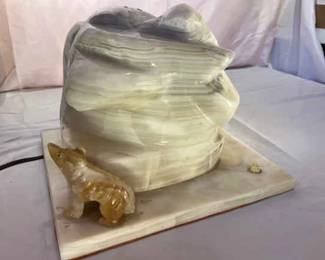 Unique Alabaster Iceberg Lamp With Bear, Vintage