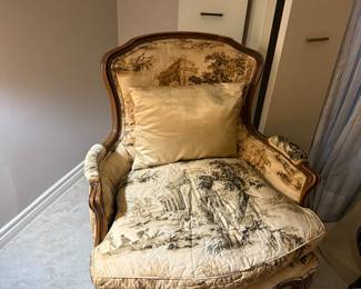 Antique French Provincial chair with down seat. $95