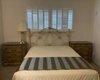 Queen iron headboard, $95.                                                      Pair of nightstand chests $405
Chrystal lamp with Asian base. $45