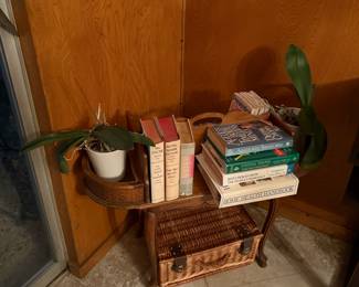 Small bookcase style end table with built in planters on either side. $45