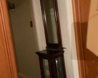 Small hall cabinet with glass shelves/ Mirror- 2 separate pieces.- $