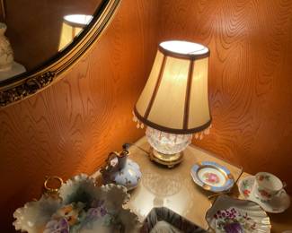 Waterford crystal lamp $95                                                       Lots of antique and Asian dishes.