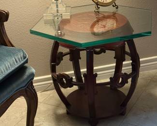 Wood side table with glass top-$85