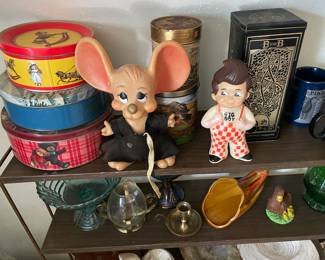 Vintage Big Boy Doll & Topio Gigio Doll Bank & Vintage Tins