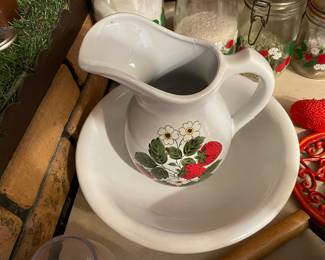 Vintage Large Strawberry McCoy Pitcher and Bowl