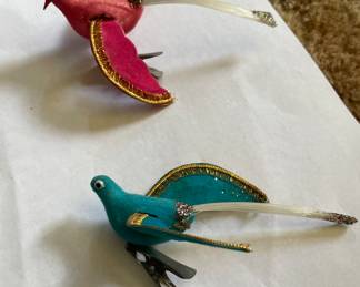 Vintage Flocked Bird Clips