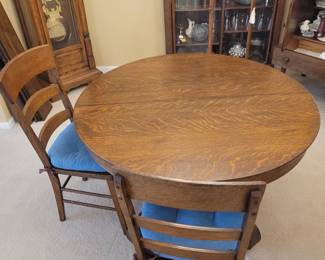 Antique Table with Chairs, Cover, and Leaf to Expand 