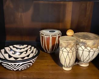 Nice drums, beautiful pottery bowl