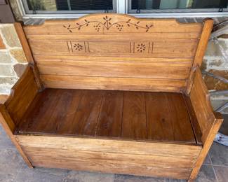 nice antique solid pine bench chest