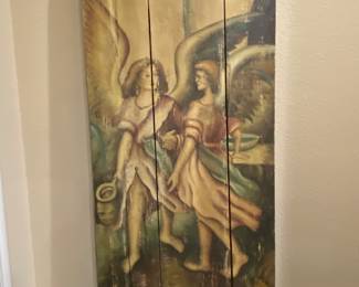 Better angels... large wooden panel angels . iron rings on top