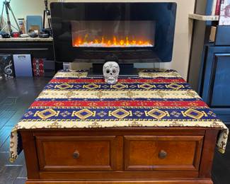 really nice double drawer coffee table, large like new vintage Turkish textile shown folded 1/2