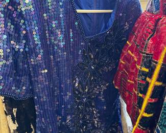 Vintage women's beaded and sequined dresses, tops and jackets