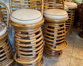 Bamboo swivel barstools - 4 tall, 4 shorter