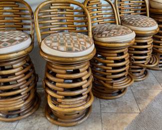Bamboo swivel barstools - 4 tall, 4 shorter