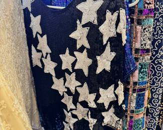 Vintage women's beaded and sequined dresses, tops and jackets