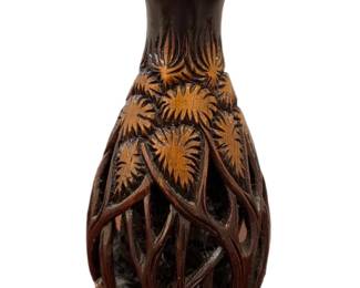 Hand carved wood vase