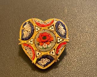 Italian micro mosaic brooch vtg