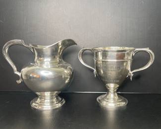Sterling silver pitcher & trophy cup