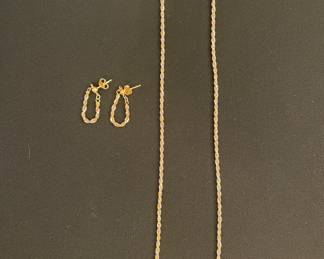 18k gold rope chain & earrings