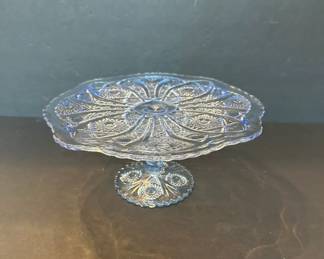 Depression glass cake plate in light blue