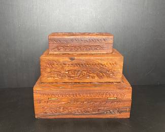 Carved wood boxes