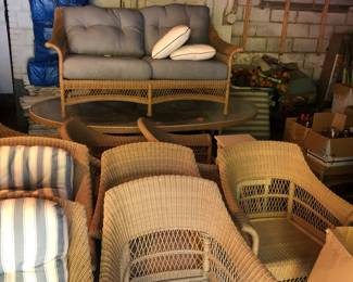 Brown Jordan large set of woven plastic wicker 