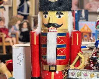 Oversized Wooden Red and Black Christmas Nutcracker Soldier