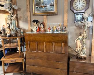 American of Martinsville Mid Century Walnut 5 Drawer Highboy Dresser