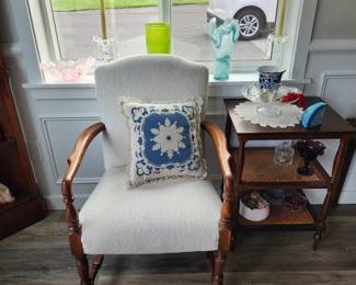 ANTIQUE CHAIR AND SIDE TABLE