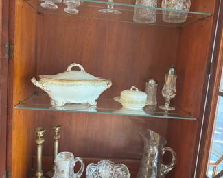 See some serving pieces from the Wm Geurin & Company French Limoges set.  Waterford on the top, Bohemian and other crystal on the bottom.