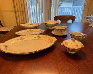 MEITO V2161 - Pre WWII - Japanese hand painted porcelain, gold rim Serving pieces shown here.
