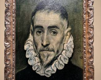 Spanish man, oil painting . Artist name right side.