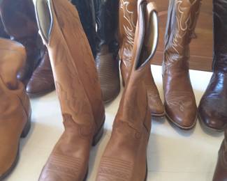 we have a good collection of name brand Yeah cowboy boots. Good condition. Most sizes are 10 and 10 1/2.