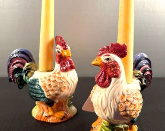 Ceramic rooster candleholders 
