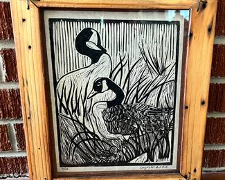 Spaghetti Art- Canadian Geese woodcut 
