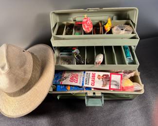 Tackle box and fishing hat