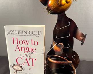 Metal cat wine holder and cat book