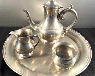 Pewter tea set with tray
