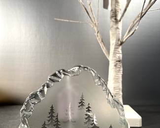 Etched winter scene, twig winter tree decor