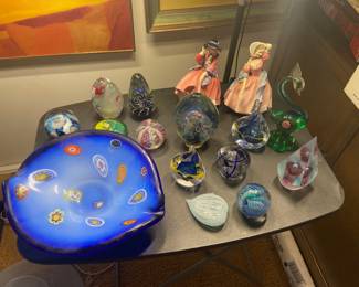 Murano glass bowl and paperweights
