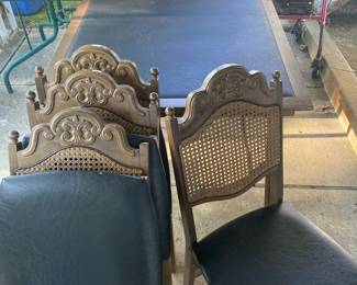 Vintage cane backed folding chairs and card table