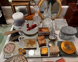 Antique makeup and and perfume bottles (all not posted).