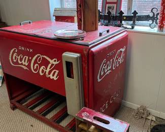 Coca Cola everything, BUT the BEST is this Vintage cooler! Will be awesome in your Man Cave, on a screened n porch, in your party barn! SO COOL!