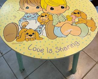 Precious Moments...I remember these! Cutest lil table for your ids or Grandchildren...so cute...give it a new home!