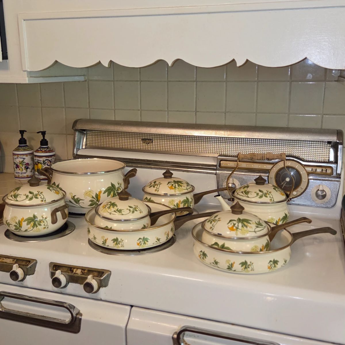 Vintage Asta German Enamelware Cookware Set Sweet Honeysuckle