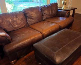 Genuine Leather Couch Sofa and Ottoman