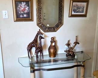 Vintage modern glass top brass accent console table
