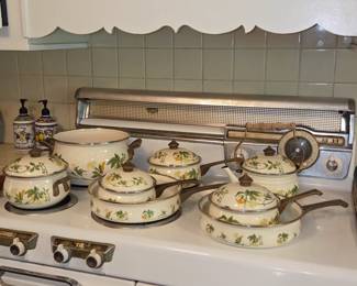 Vintage Asta German Enamelware Cookware Set Sweet Honeysuckle