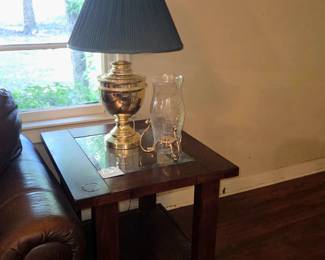 Set of 2 wooden glass top end tables
